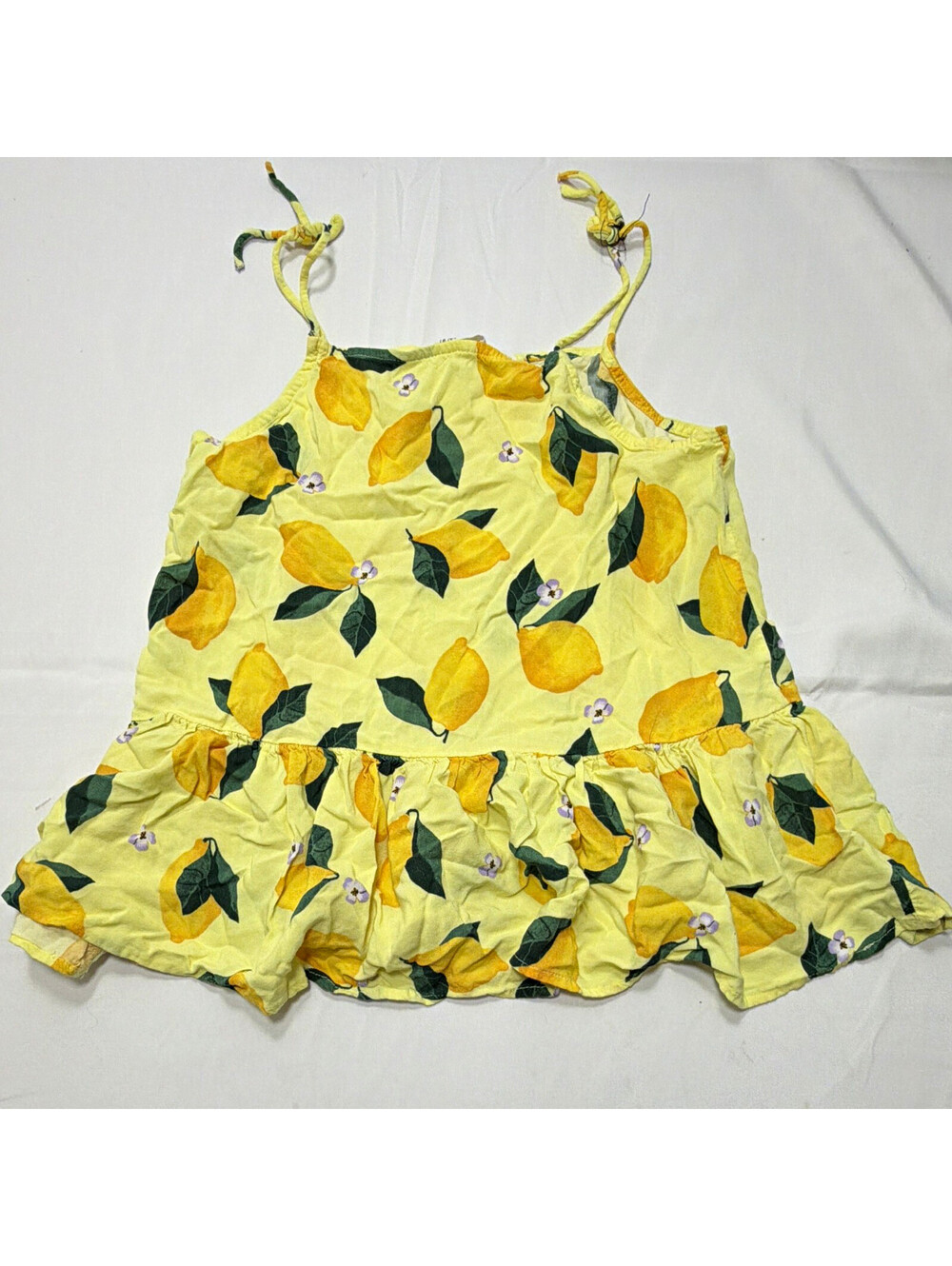 H&M Girls Size 18 Yellow Green Fruit Floral Square Neck Ruffle Sundress Short